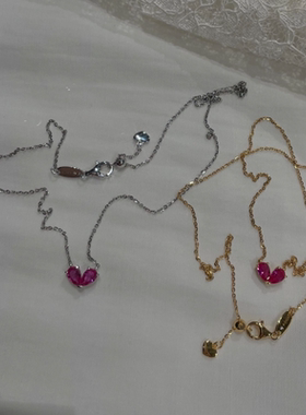 高定玫红小爱心项链46cm抽拉链