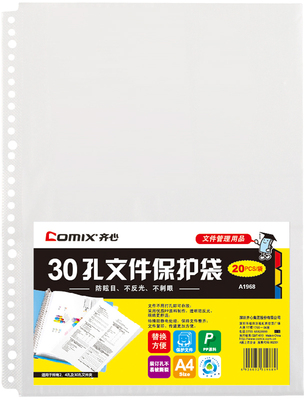 齐心 A1968 防眩目文件保护袋 A4 30孔 20个/套