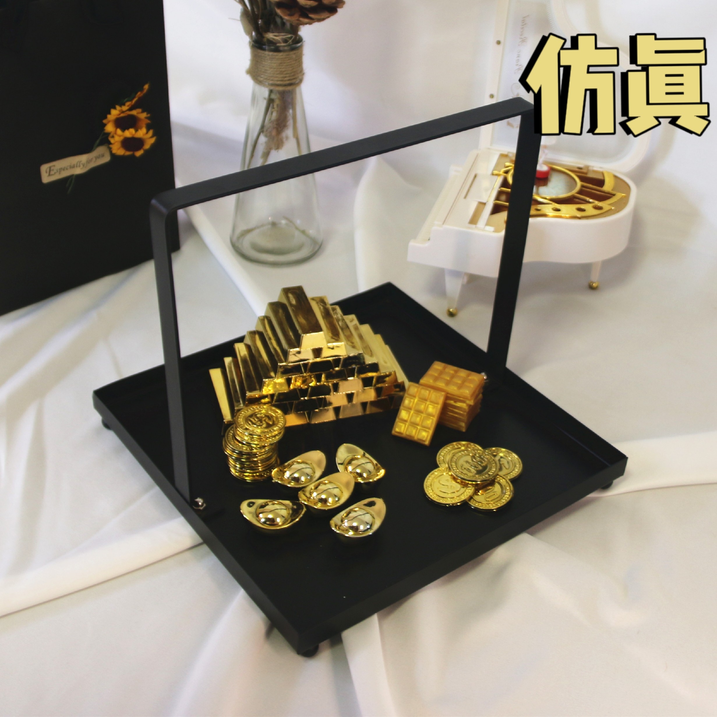 仿真金条金币蛋糕装饰模型摆件美元人民币元宝塑料巧克力金砖烘焙