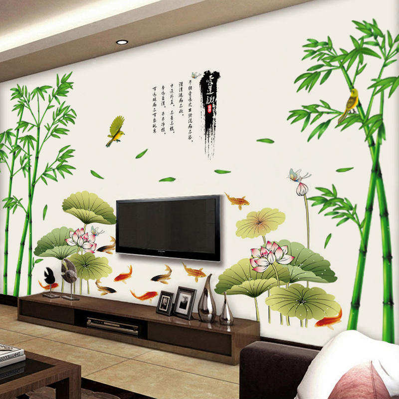 卧室墙纸墙画自粘贴纸背景墙绿竹贴画电视柜富贵竹竹子墙贴可移除