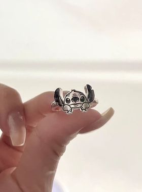 2025新款史迪仔可爱图案动漫滴胶精工开口可调节戒指
