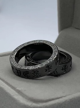 朋克克罗伈永恒之心带钻黑金色戒指复古男女款个性指环十字架戒指