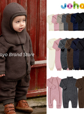 ▲丹麦Joha新生儿童宝宝美利奴羊毛加厚保暖连体衣哈衣上衣外套