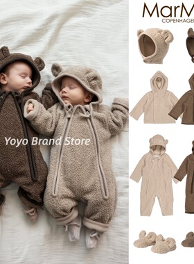 8折25秋冬Marmar泰迪夹克连体摇粒绒保暖连帽外套帽子地板鞋