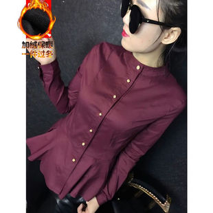 时尚洋气加绒衬衫女长袖春秋2025新款加厚衬衣气质显瘦收腰上衣潮
