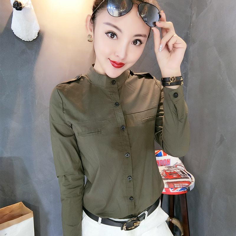 时尚洋气衬衫女职业OL夏秋2025新款百搭衬衣肩章修身显瘦工装上衣