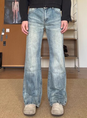 TWORED 美式水洗蓝cleanfit牛仔裤男女微喇直筒复古vintage裤子