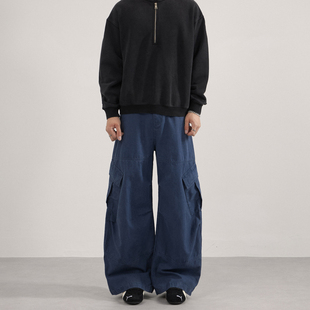 TWORED酵素水洗复古工装裤廓形通勤法工蓝弯刀宽松休闲长裤子男女