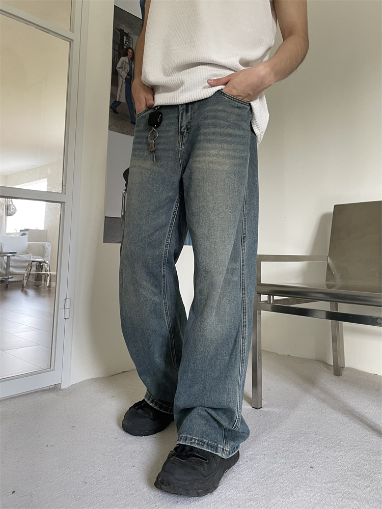 美式复古做旧水洗牛仔裤