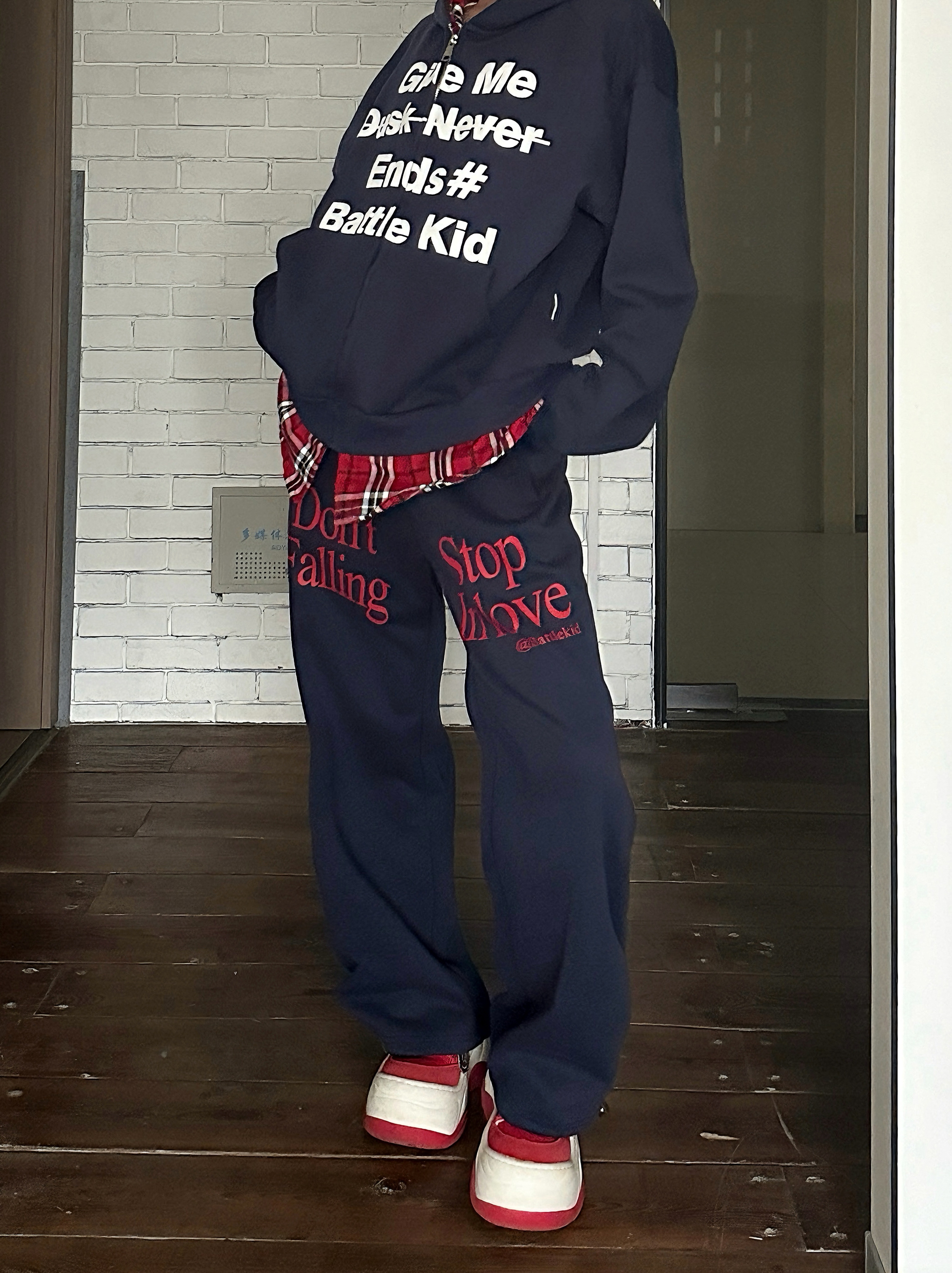 TWORED美式复古格子拼接腰头抽绳卫裤男女秋季国潮情侣宽松休闲裤