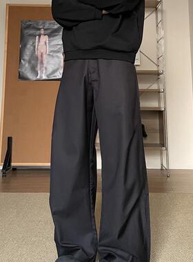 TWORED垂感黑色弯刀裤西装裤男cleanfit解构裁剪宽松阔腿休闲裤子