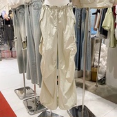 女设计感百搭抽绳束脚阔腿裤 裤 复古高腰显瘦工装 微胖mm300斤美式