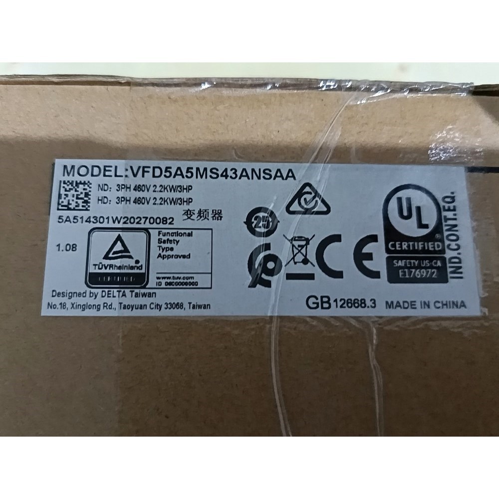 变频器VFD5A5MS43ANSAA 原装盒 议价