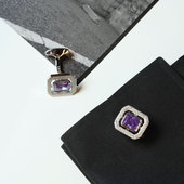 口扣送男生礼物 扣方形锆钻宝石袖 英国tateossianRT官方男士 紫色袖