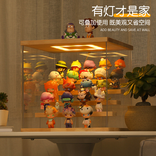 若来lulu猪盲盒收纳展示架大容量拐角泡泡玛特亚克力带灯收纳盒