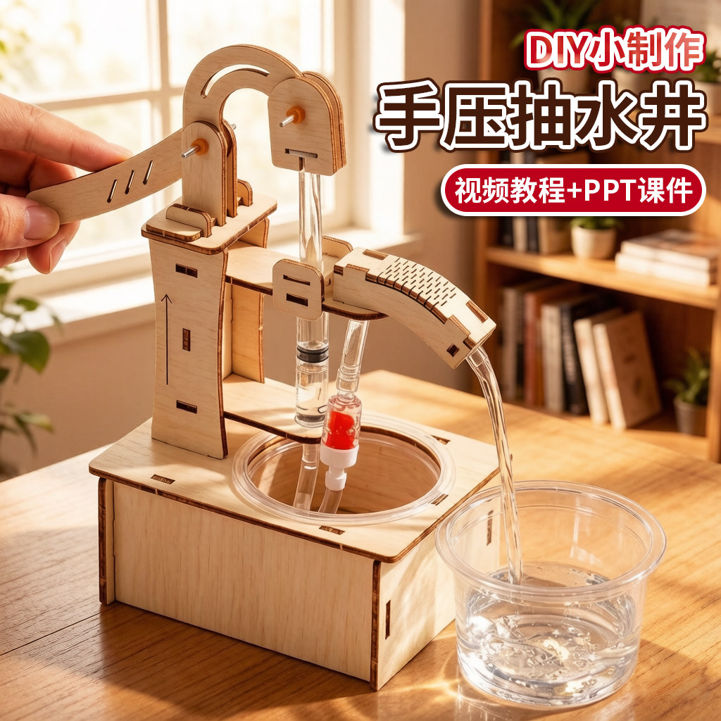 小学生科学实验diy手压抽水机物理杠杆压水井科技小制作材料模型