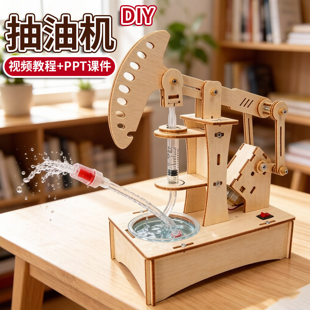 小学生科学实验diy石油田磕头抽油机物理活塞科技小制作材料模型
