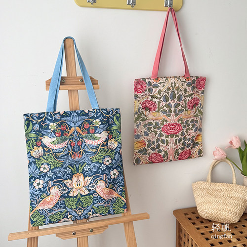 威廉莫里斯帆布包袋手提单肩包礼物通勤大容量春夏包女生学生书袋