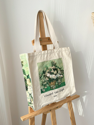 轻帆梵高白玫瑰加厚帆布包大容量女小众手机托特包单肩手提书包
