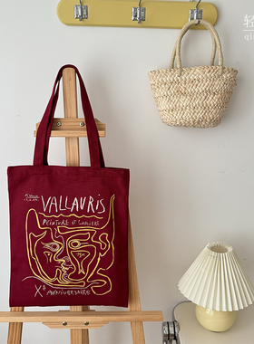 轻帆韩版ins日系红色质感帆布单肩包简约流行精致布袋学生包