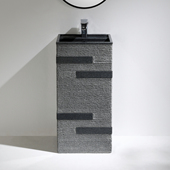 冠石汇室外洗手盆石头庭院灰色台盆户外立柱盆花园家用立式 洗脸盆