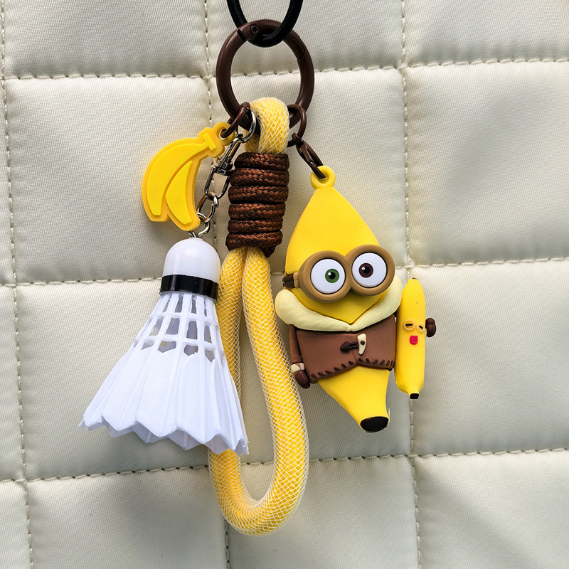 卡通小黄人羽毛球钥匙扣可爱鲍勃凯文羽毛球包挂件情侣奖品礼品