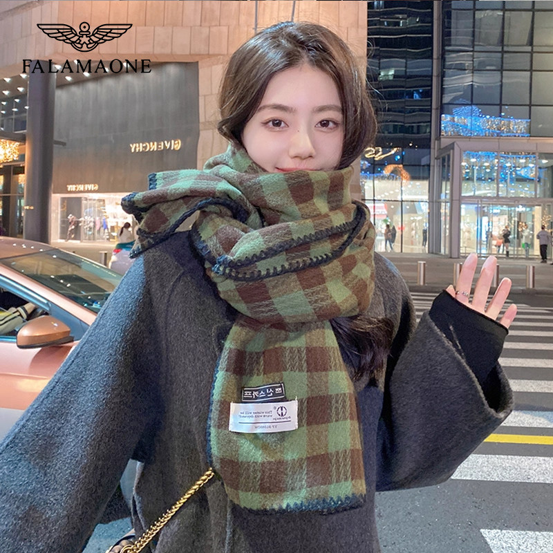 法莱阿玛尼仿羊绒格子围巾女冬季