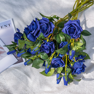 三头保湿 饰花摆花单支手捧花假花 玫瑰仿真花北欧客厅餐桌插花装