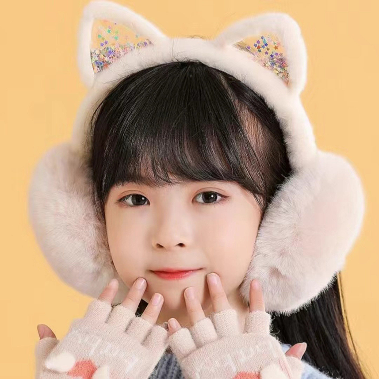 儿童冬季毛绒猫耳套可爱保暖