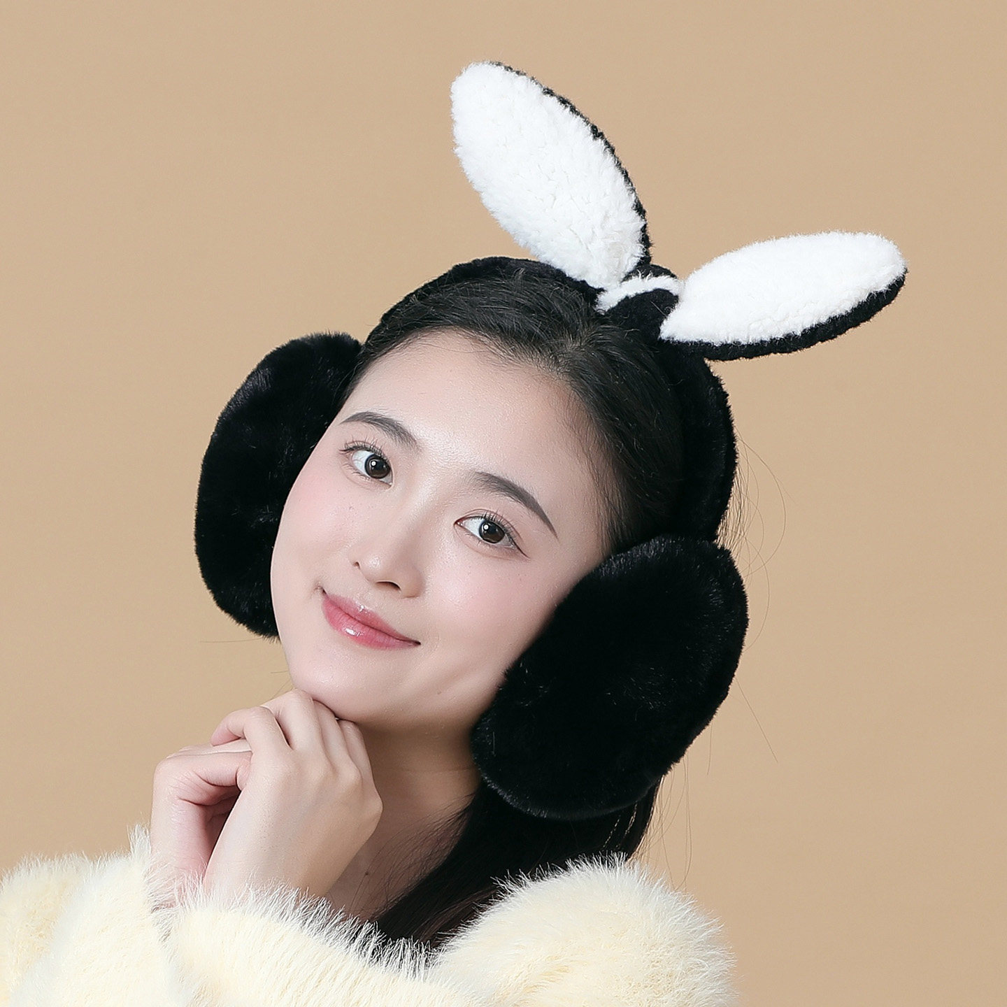 冬季可爱兔毛绒可折叠保暖耳套