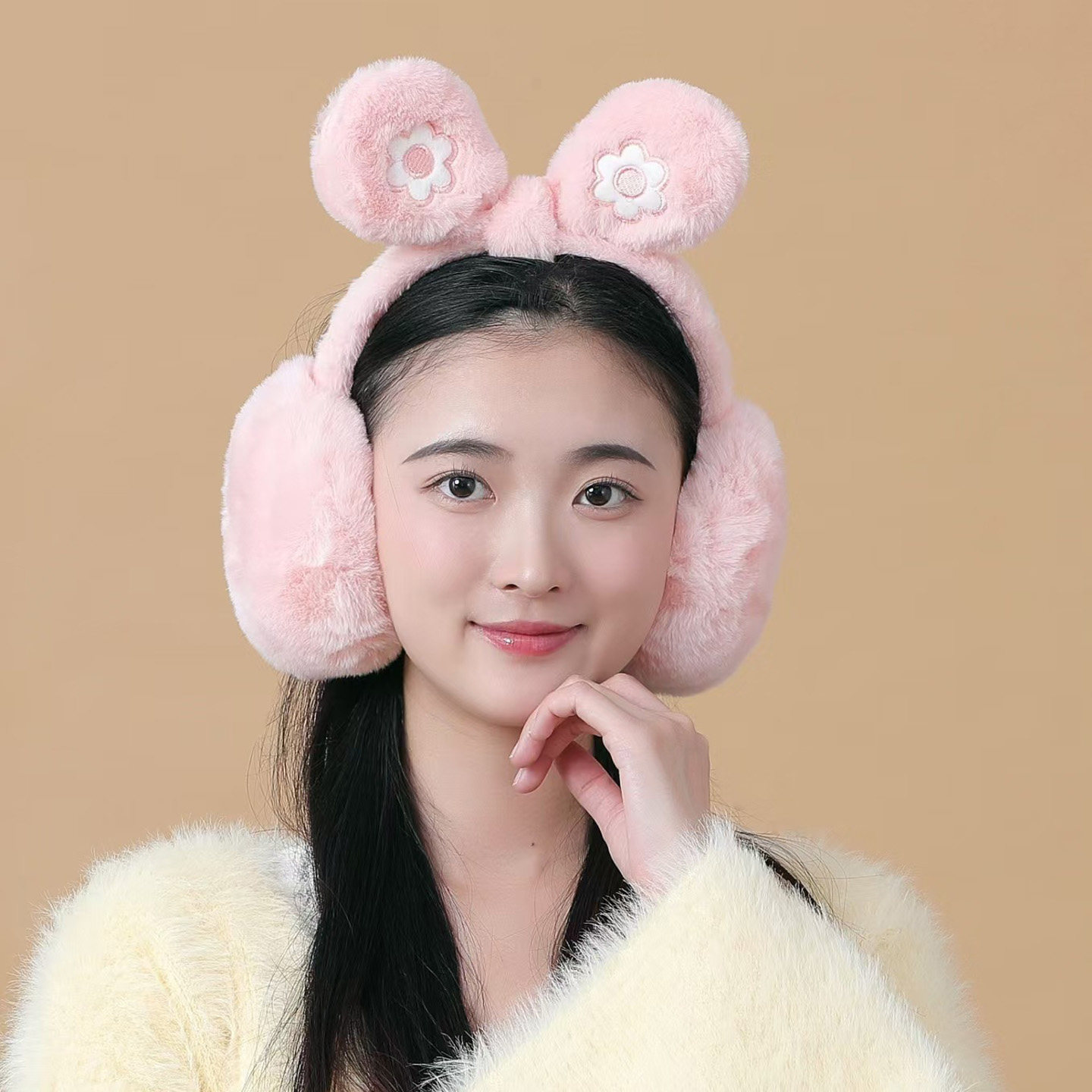 冬季保暖毛绒兔耳耳套女生可爱