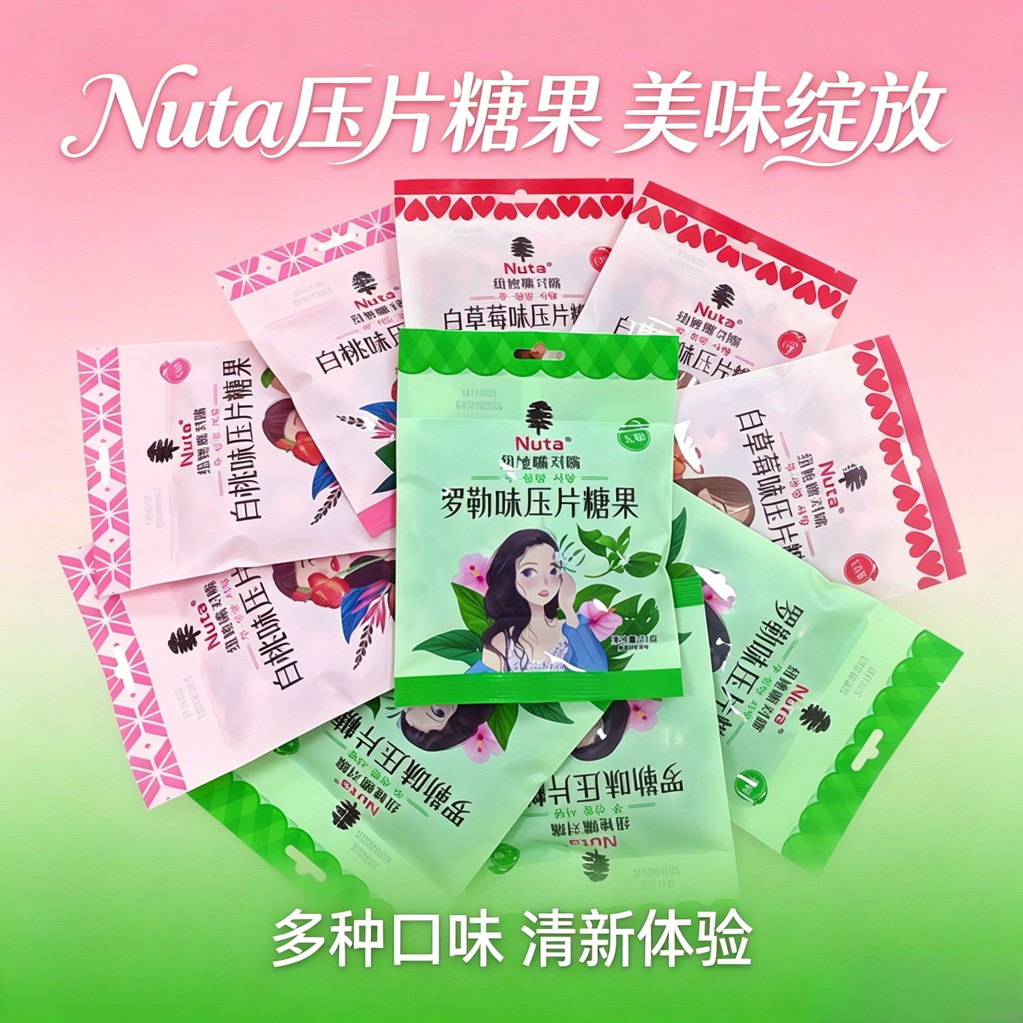 【发10袋】Nuta纽她无蔗糖薄荷糖清新口气压片糖果零食21克袋装