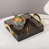 跨境金把手提亚克力托盘客厅茶杯水杯托盘长方托盘有机玻璃盒定制