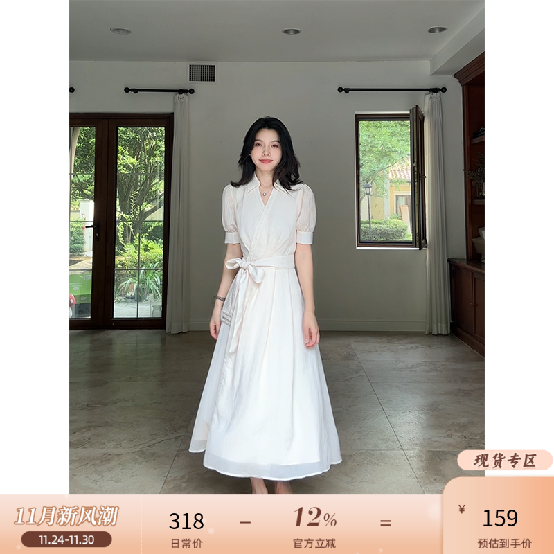 【夏末清仓现货秒发】天丝polo领斜襟宽松收腰显瘦连衣裙(含腰带)