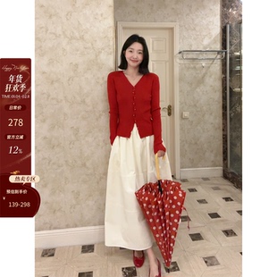 郭九九呢 羊毛桑蚕丝迪士尼在逃公主百搭开衫女春季高腰显瘦半裙