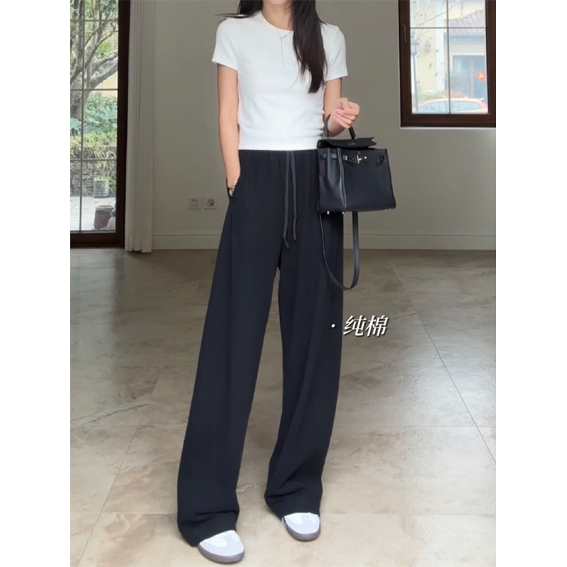 郭九九呢 百搭纯棉抽绳松紧腰显瘦休闲裤卫裤短袖T恤基础显瘦上衣