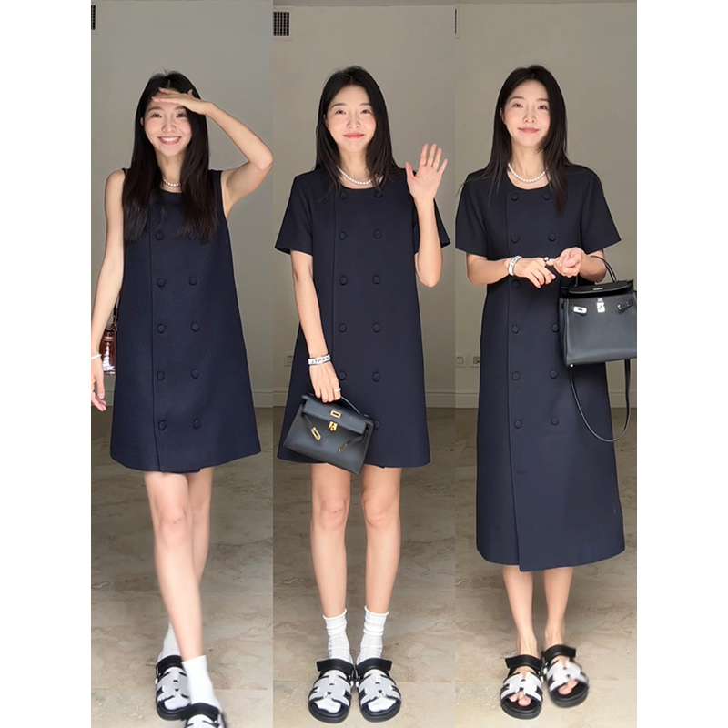【郭九九呢】减龄时髦薄款小香重工宽松显瘦背心裙夏季短袖连衣裙