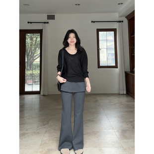 裙 设计感小众假两件微喇裤 郭九九呢 气质百搭显瘦针织上衣女春季