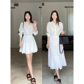 气质通勤双层荷叶边假两件衬衫 法式 售完不补 裙夏季 年终清仓