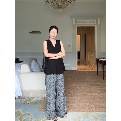郭九九呢天丝亚麻V领上衣套装