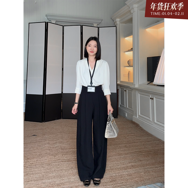 郭九九呢 法式气质显瘦7分袖衬衫上衣夏季新款百搭西装裤长裤女,女装/女士精品,时尚套装,淘宝优惠券,粉丝福利购,淘宝优惠卷