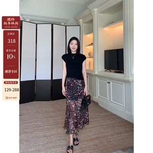 百搭莫奈花园半身裙 上衣夏季 郭九九呢 桑蚕丝羊毛显瘦短袖