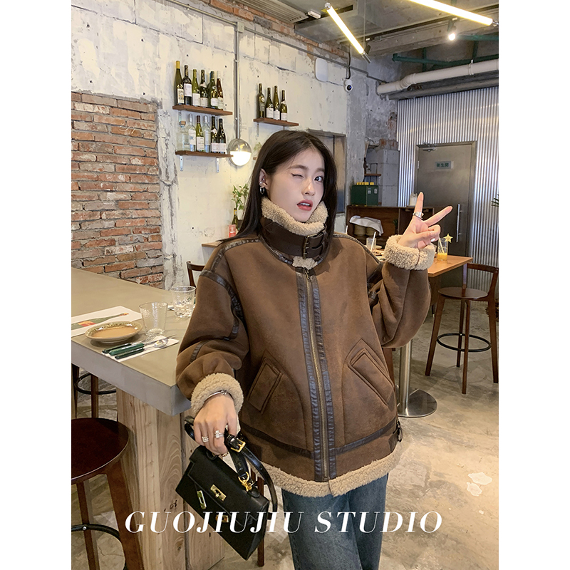 机车服百搭加厚麂皮外套女冬季