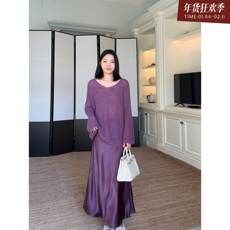 郭九九呢羊毛优雅宽松显瘦花朵绳毛衣秋季新款上衣高腰缎面半身裙,女装/女士精品,时尚套装,淘宝优惠券,粉丝福利购,淘宝优惠卷