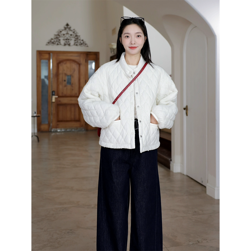 郭九九呢 贵气感小香立体绣花立领棉服外套秋季百搭阔腿牛仔裤