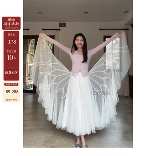 网纱裙 蝴蝶重工拼接飘逸显瘦长款 郭九九呢 V领国风弹力上衣春季