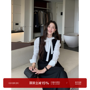郭九九呢【赛特艺术】法式全棉衬衫女早秋高智感小香风背心裙套装