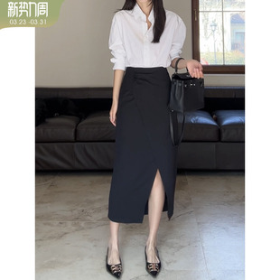 棉春夏薄款 开衩西装 基础百搭衬衫 显瘦长款 半裙 女春季 郭九九呢