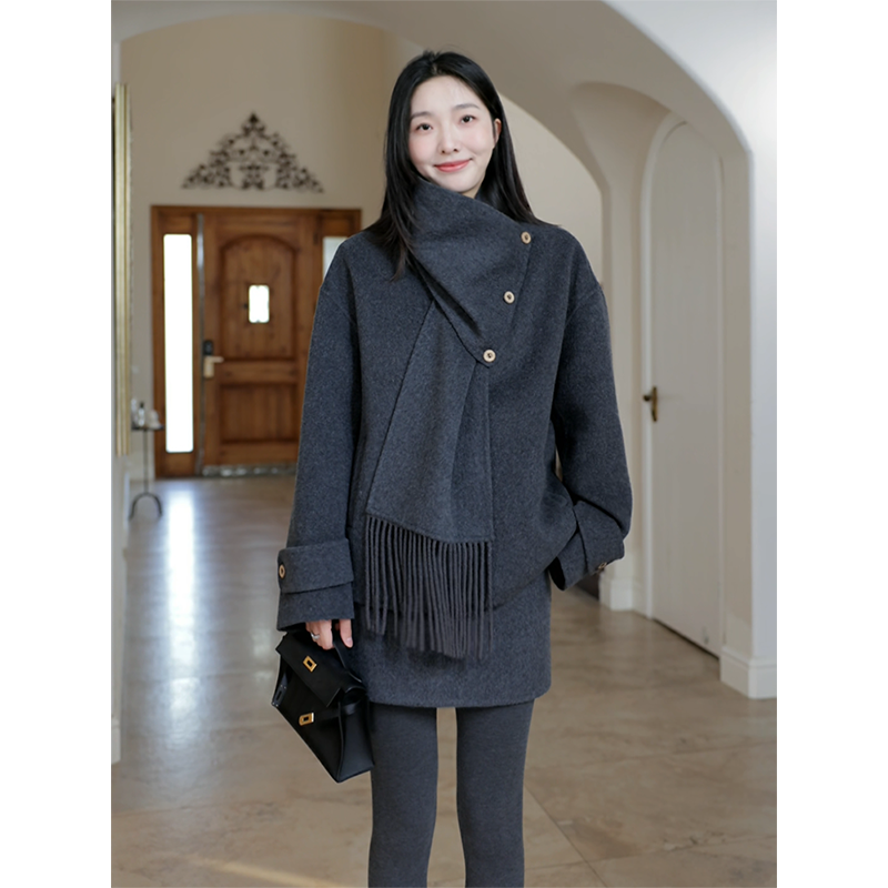 郭九九呢 羊毛围巾可拆卸双面呢大衣冬季新款百搭外套高腰a字半裙,女装/女士精品,时尚套装,淘宝优惠券,粉丝福利购,淘宝优惠卷