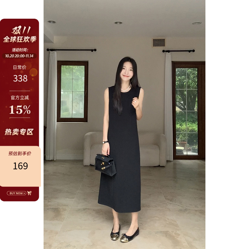 郭九九呢气质赫本风小黑裙女夏